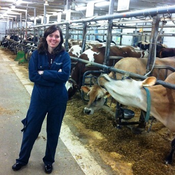 Emily (sporting Mac Farm coveralls)… and a very curious Jersey!