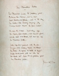 McGill Library's handwritten copy of the poem In Flanders Fields by John McCrae