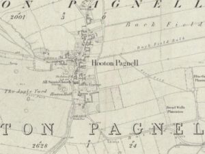 Hooton Pagnell Hall map from 1842. Courtesy of: "Yorkshire 276 (Includes: Adwick Le Street; Brodsworth; Marr.)." In Ordnance Survey Six-inch England and Wales, 1842-1952. National Library of Scotland, 1854.