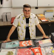 Nikolas Lamarre with archival materials from McGill.
