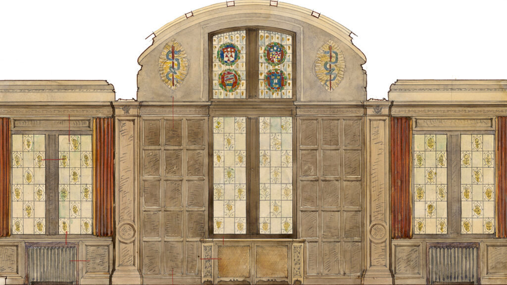 Proposed Osler Library, McGill University, West Wall by Percy Erskine Nobbs, 1921. John Bland Canadian Architecture Collection. Rare Books and Special Collections.