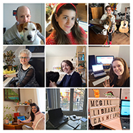 9 square thumbnails of Library staff in their home offices