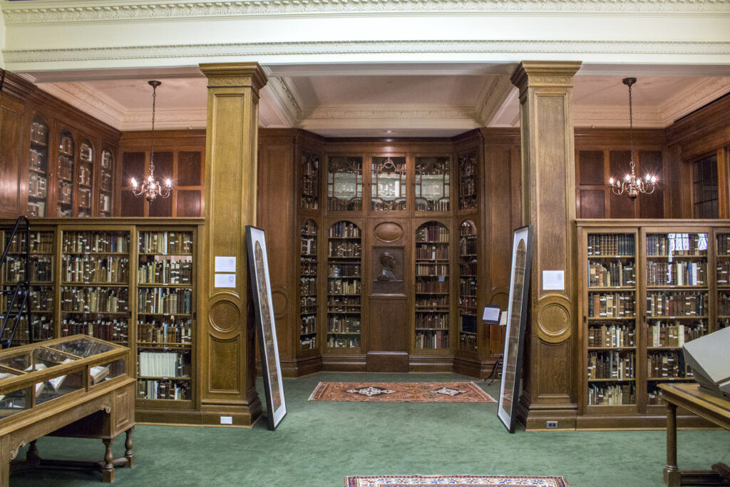 Wood-lined Osler Room in the Osler Library.