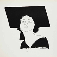 Black and white illustration of a woman in a mortar board hat