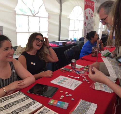 Library table at McGill Parents Tent, 2017
