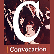Brown box with white letter "C" with the word "Convocation" underneath."