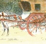 horse and buggy and signature of artist Henry Morin