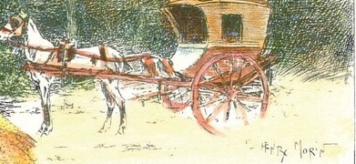 horse and buggy and signature of artist Henry Morin