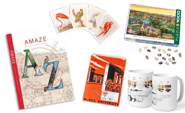 Photos of Ex Libris product line, including a book, notebook, cards, a puzzle, and mugs.