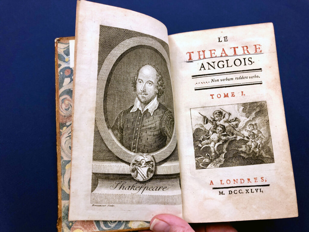 Shakespeare manuscript featuring illustration of him.