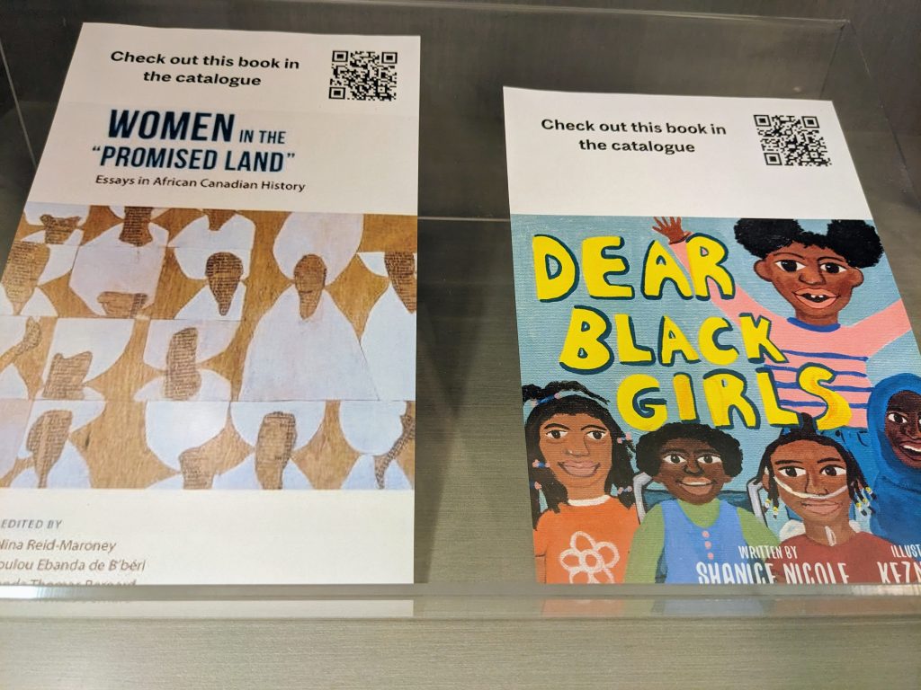 Two titles featured in the Black Authors display in the Redpath Library Building.