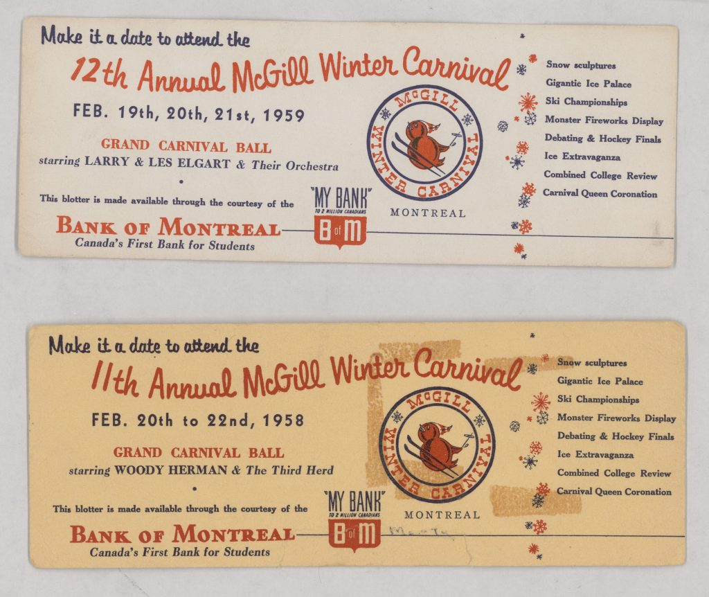 Blotter from 12th annual McGill Winter Carnival, 1959. 