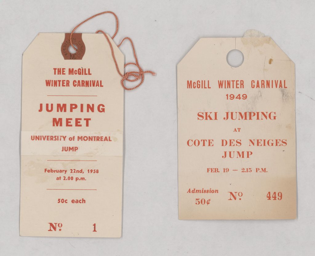 McGill Winter Carnival ski jump tickets, 1949-1958.