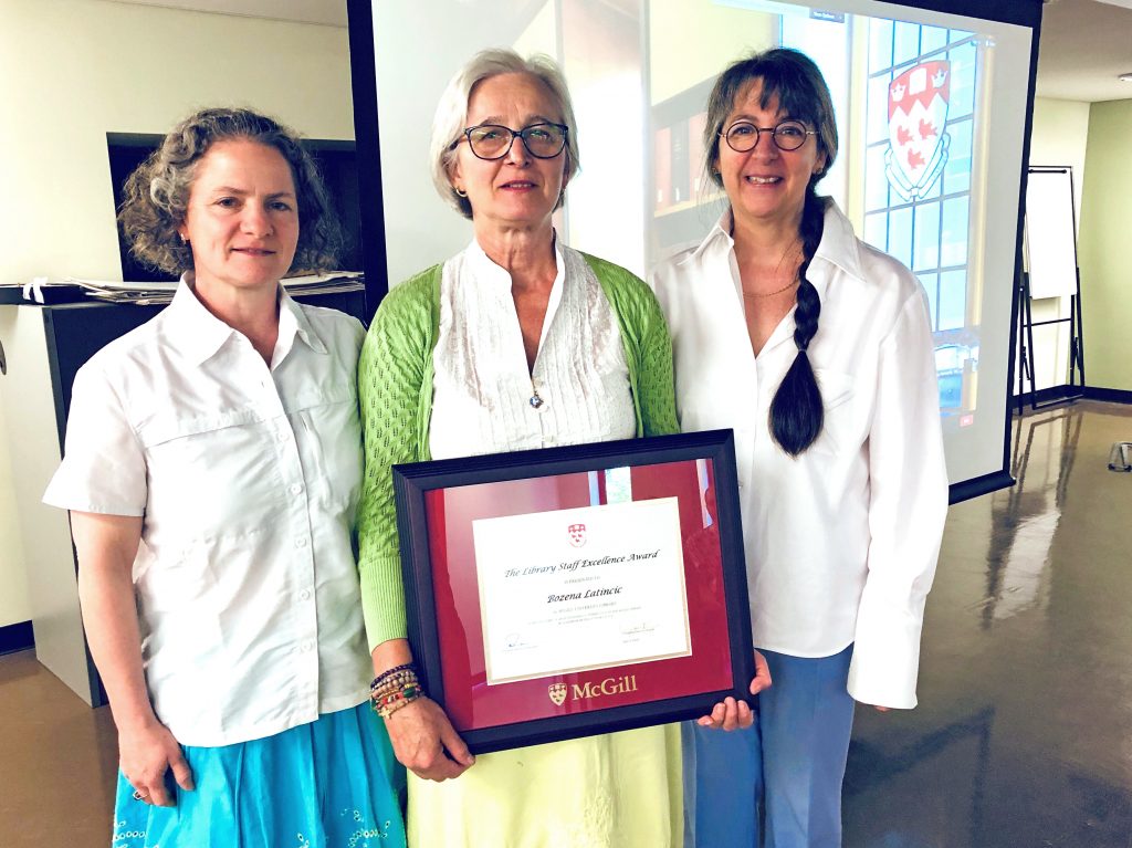 From left to right: Mary Hague-Yearl (nominator), Bozena Latincic, and Dean Guylaine Beaudry.