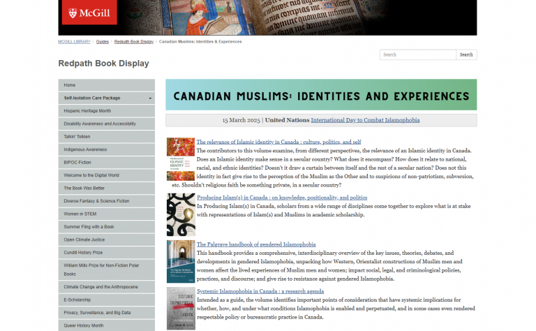 Screenshot of Canadian Muslims: Identities and Experiences book display.