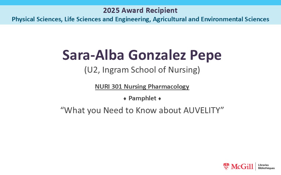 PPT slide with info about award winner Sara-Alba Gonzalez Pepe.