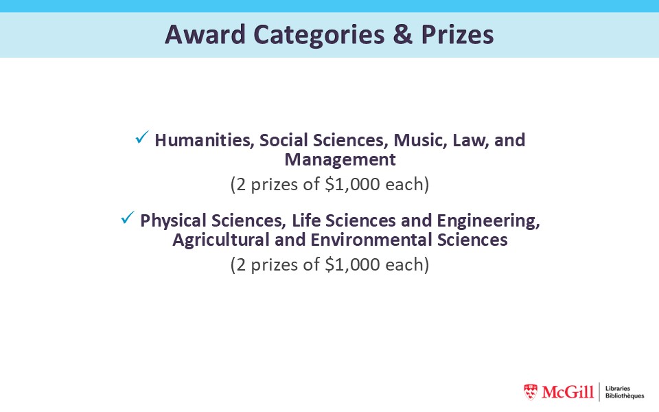 PPT slide that details the number of prizes awarded