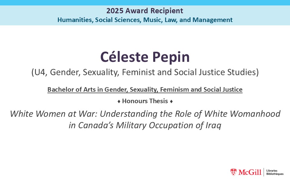 PPT slide with info about award winner Céleste Pepin.
