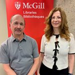 Steve Blaise (left) and Mila Bozic Erkic (right) smiling in front of a red McGill Libraries banner.