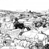 Part of the Pencil and Ink Sketch of Nobbs' Birds' Eye View of McGill, 1925.