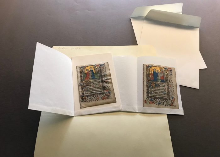 Two leaves in protective paper folders.