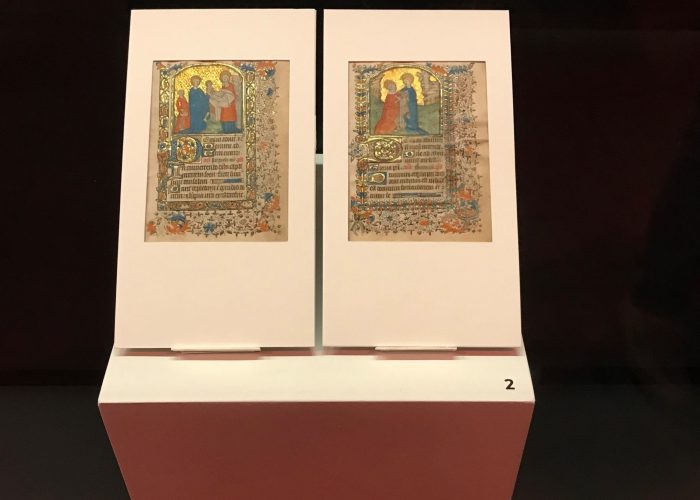 The two leaves on display as part of the Knights exhibition at Pointe-à-Callière Museum.