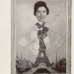 Close up of student on top of collage featuring student on top of Eiffel Tower Old McGill Yearbook page from 1931/