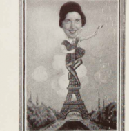 Close up of student on top of collage featuring student on top of Eiffel Tower Old McGill Yearbook page from 1931/