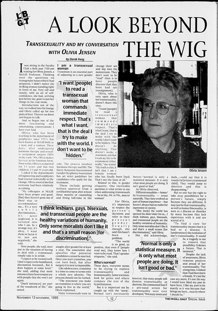 Interview with McGill Professor Oliva Jensen from the McGill Daily’s 1995 LGBT Special Issue
