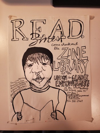 Zine issue from 2022 stored at the zine library at the Union for Gender Empowerment at SSMU