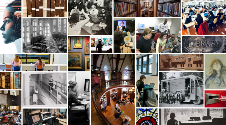 Collage of library photos from different time periods.