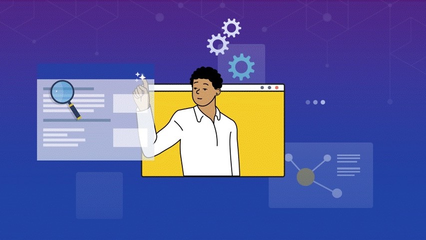 Illustration from Gen AI Quickstart website featuring student interacting with screen.